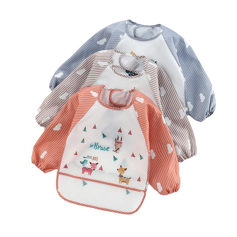 New Baby Kids Toddler Long Sleeve Waterproof Art Smock Feeding Bib Apron Pocket